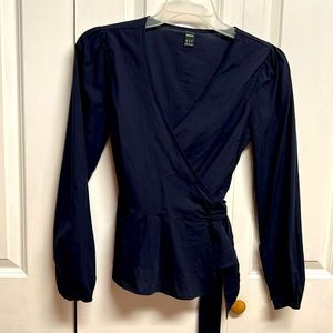 Shein Navy Blue Long Sleeve Cotton Wrap Top Size XS